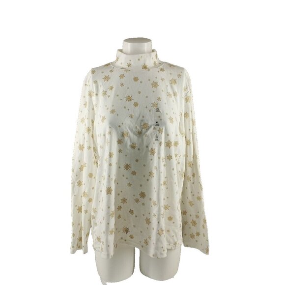 NWT KAREN SCOTT Christmas Glitter Snowflake Top XL(16-18) Cotton Pullover White - Picture 1 of 11
